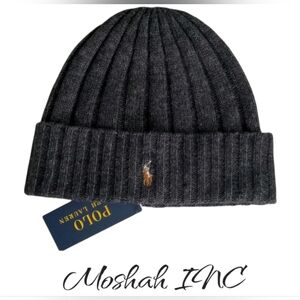 Polo Ralph Lauren Men's Classic Knit Beanie Winter Hat Dark Gray one size